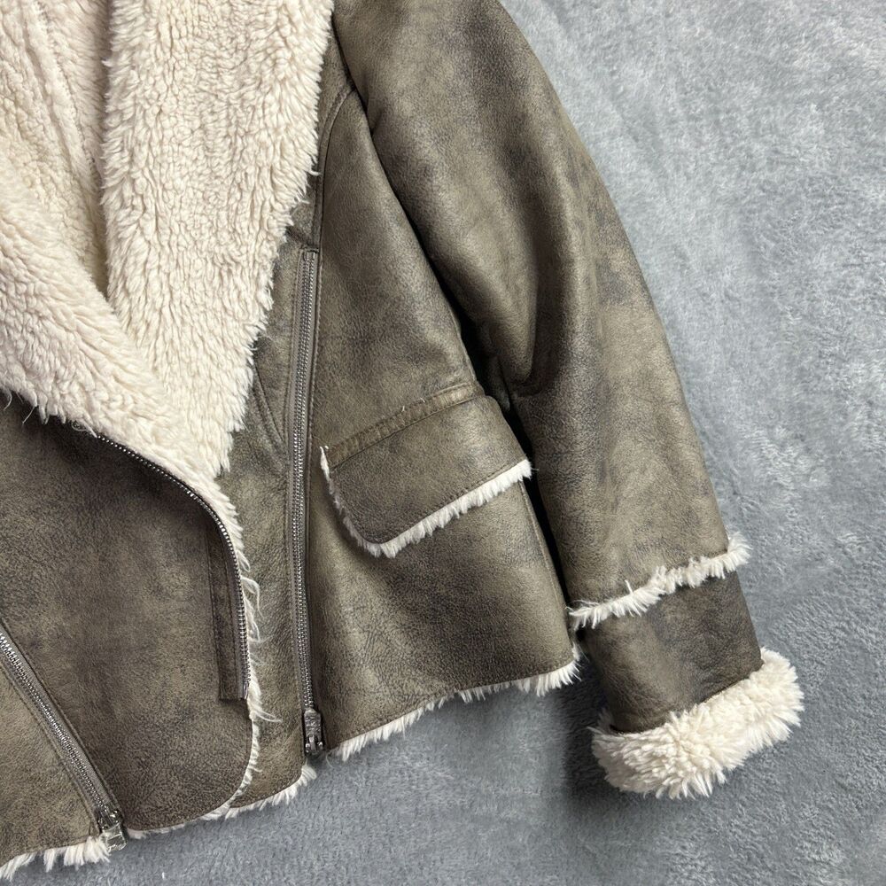 Laundry by Shelli Segal Womens Jacket Faux Fur Hood Faux Suede Sz. Large - Picture 10 of 11